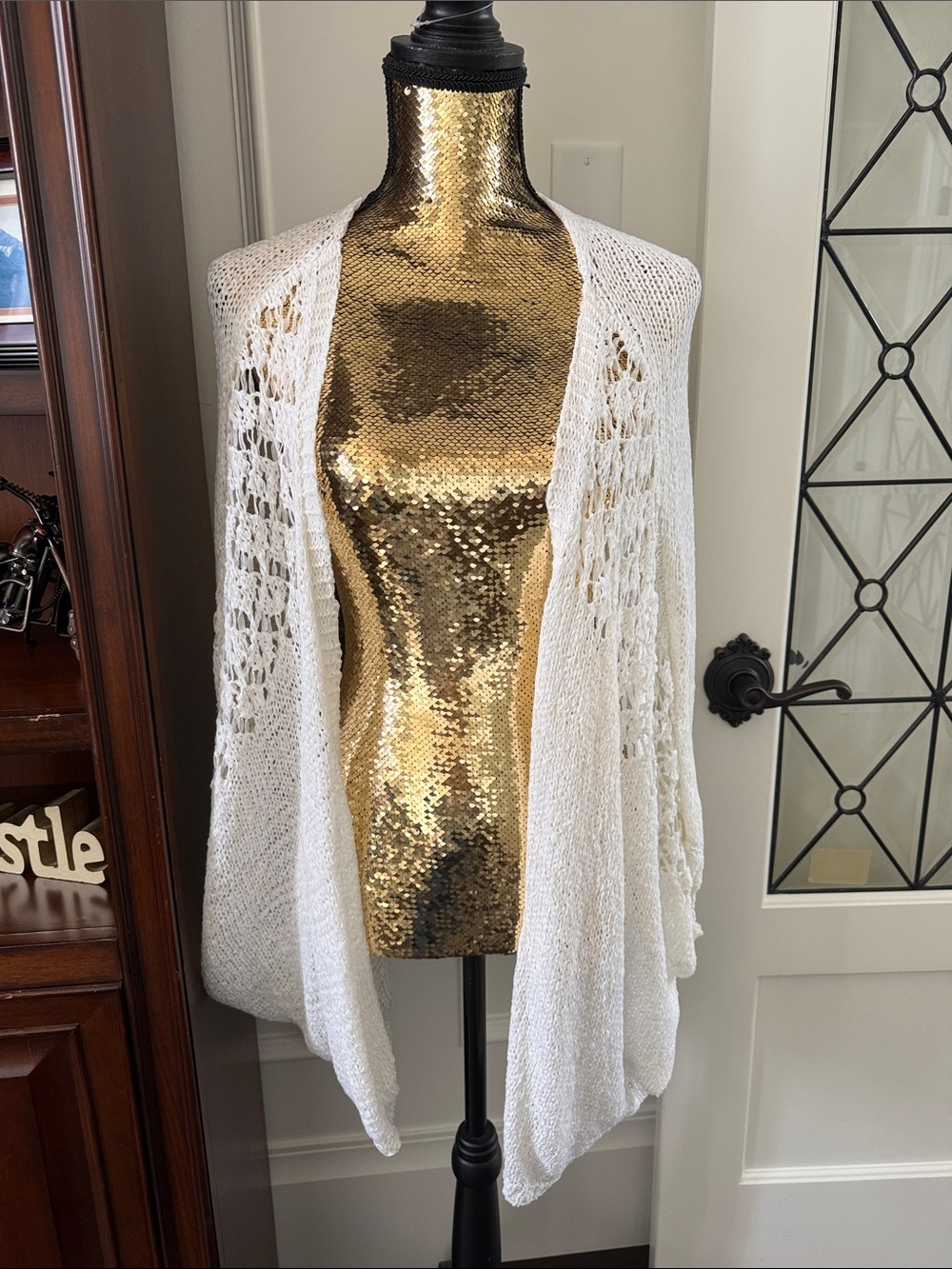 VENUS Cream Open-Knit Draped Cardigan